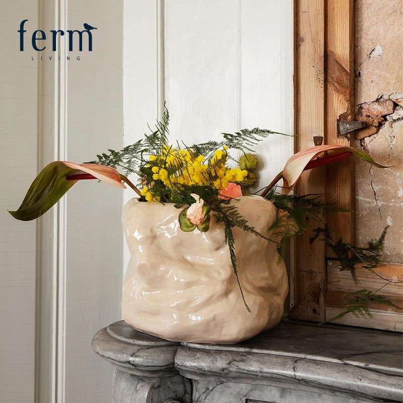 丹麦Ferm Living陶瓷花瓶摆件客厅鲜花插花瓶落地大口径花盆装饰