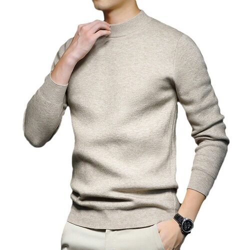 Mens Sweater Solid Color Anti-pilling Worsted Wool Sweater