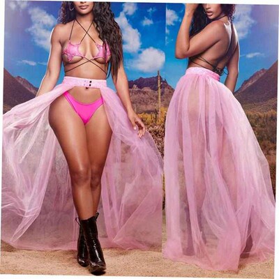 Gauze see-through shaggy skirt网纱透视半身蓬蓬长裙欧美防晒裙