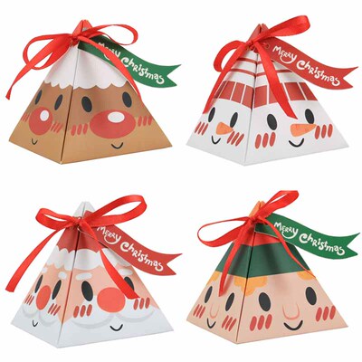 10pcs Triangle Christmas Paper Box Santa Claus Cookies Candy
