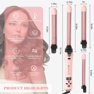 Auto Hair Styling Curler Ceramic Curling Iron Wand Set With