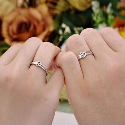 1 Pair New Romantic Couple Wedding Ring Heart Zircon Adjusta