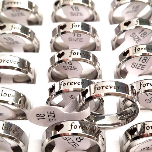 30pcs Heart  Love Stainless Steel 6mm Silver Plated Rings St
