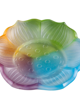 荷叶碟古法真琉璃多功能供果碟贡碟香碟香盘供盘香座八吉祥小底座