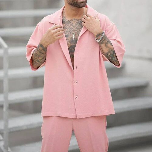 Summer Mens Sets Clothing Casual Loose Lapel Button Shirt A