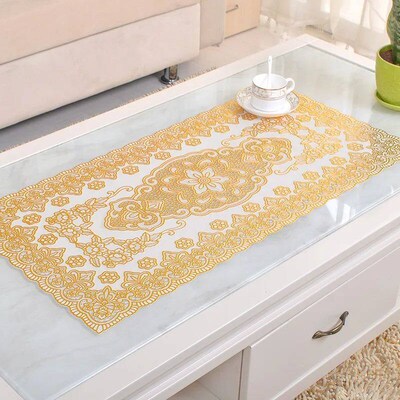 Coffee table pad European lace tablecloth gilded PVC ellipti