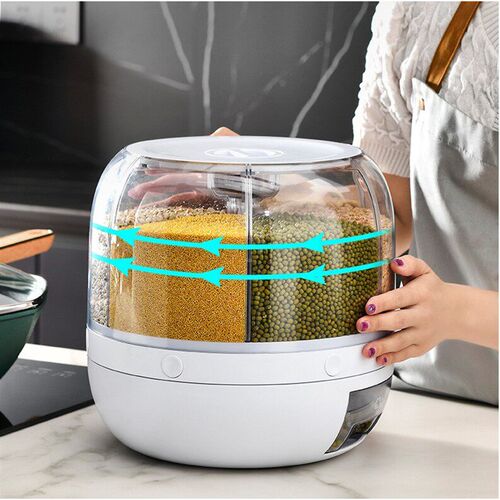 Swivel Household Rice Bucket Grain Storage Box Partition Sea