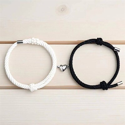 2 Pieces Set Black White Hand Rope Love Magnetic Couple Brac