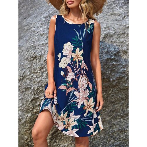Summer New Fresh Simple Floral Print Sleeveless Vest Dress