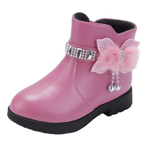Childrens Shoes Girl Mid Length Warm Leather Boots Baby Bow