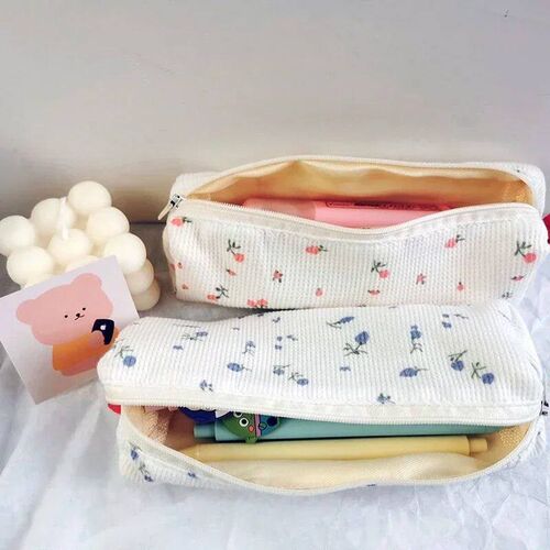 Cute Small Flowers Pencil Cases Floral Cotton Linen Pencil B