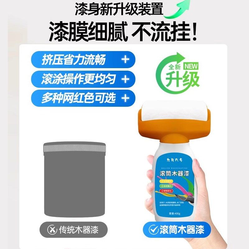 滚筒木器漆水性家具翻新漆改色漆白色黑色木门红木色油漆自刷木漆