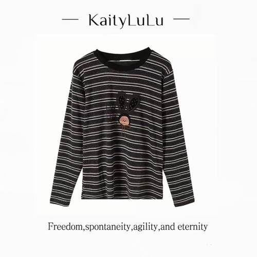 KaityLuLu【年少轻狂】 百搭个性时尚条纹上衣KT928D001