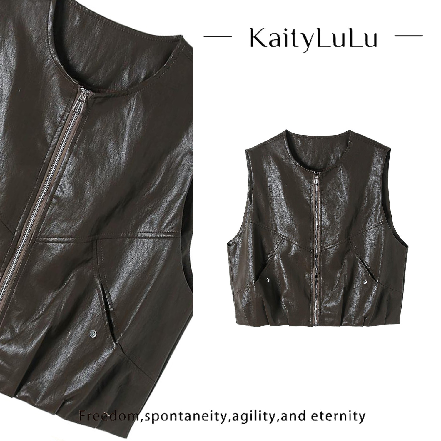KaityLuLu【西部浪漫】 百搭拉链皮马甲外套KT903L082