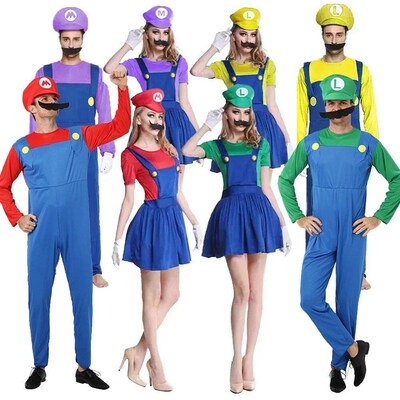 Game Mario Super Luigi Brother Uniform Set Copl Cotume Funny