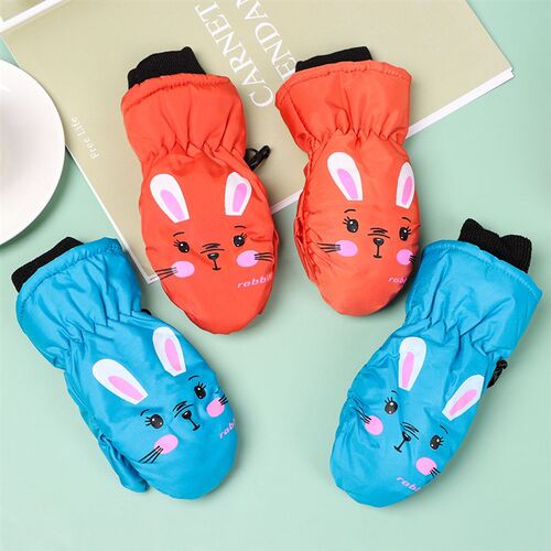 Kids Winter Ski Gloves Children Boys Girls Cute Cartoon Rabb