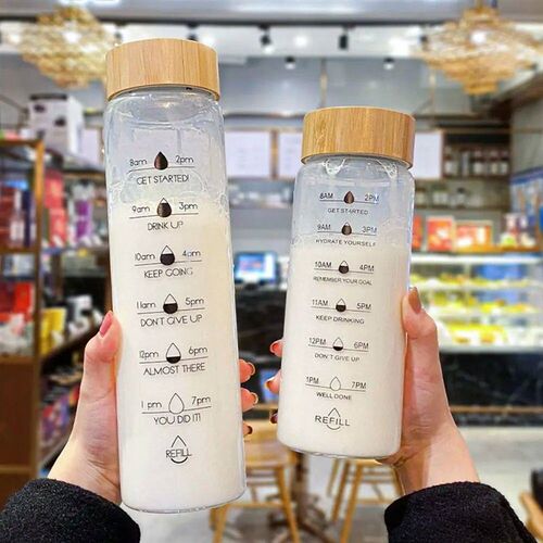 1000ml Large Capacity Glass Water Bottle With Time Marker Dr