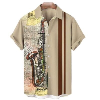 Mens Hawaiian Shirts For Men Casual Musical Instruments 3D