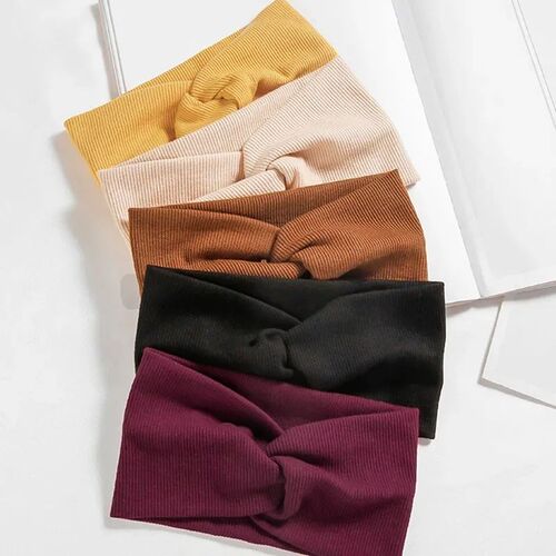 Women Girls Solid Color Headbands Knitted Cotton Hair Bands