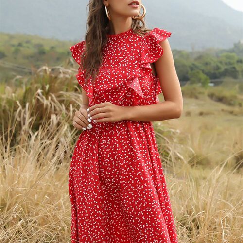 Msfilia Summer Ladies Elegant Dot Print Chic Dress Women
