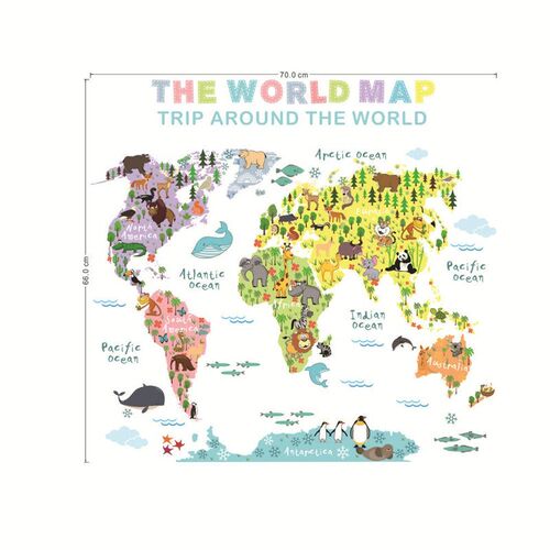 1PCS Color World Animal Map Wall er  Kids Living Room Bedroo