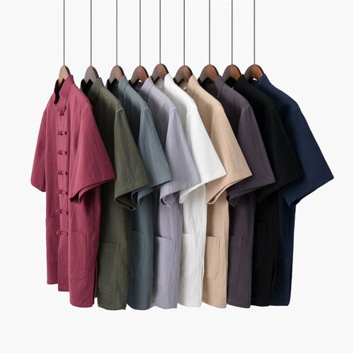 Thin tton And Linen Tang Suit Mens Short Sleeve Suit Middle