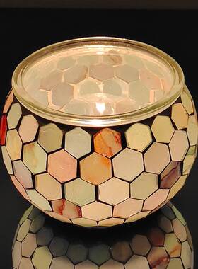 Romantic pure handmade Mosaic glass candle holder filled wit