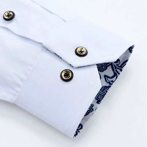 Blue-and-white Porcelain Collar Shirt Men Long Sleeve Korean