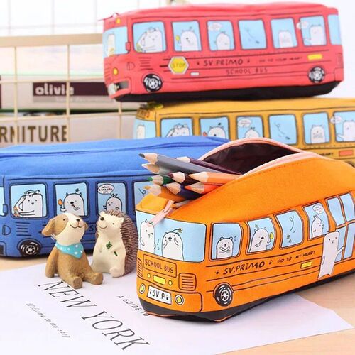 Cartoon Bus Pencil Bag  Large Capacity Car Zipper Pen Pencil