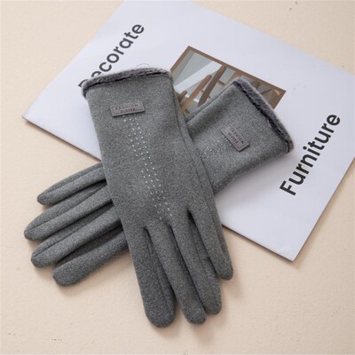 Velvet embroidered warm gloves winter riding warm plus