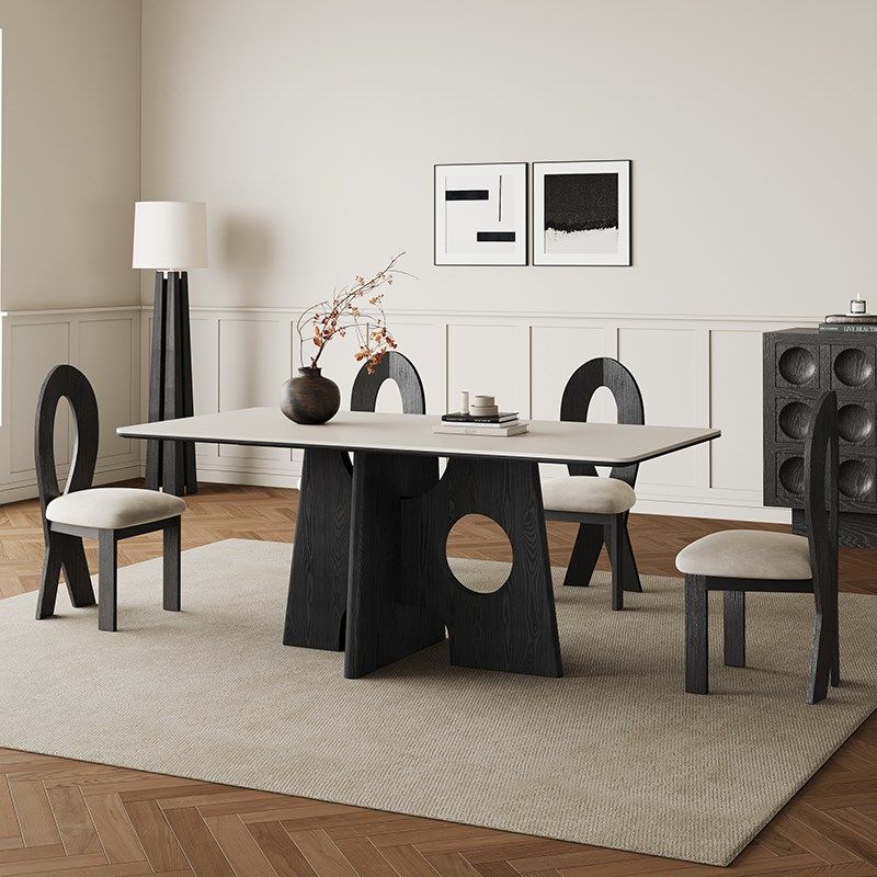 奥古斯特奶酪长方形纯白岩板餐桌法式复古黑色白蜡木实木餐桌,住宅家具,岩板餐桌,淘宝优惠券,粉丝福利购,淘宝优惠卷