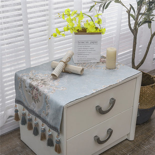欧式床头柜盖布防尘布艺垫子流苏款长方形小桌布梳妆台布罩方巾