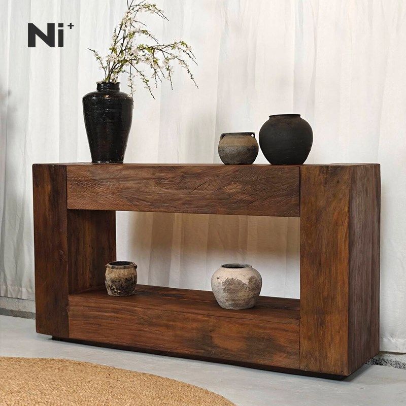Ni+尼家侘寂风玄关柜案台中古复古民宿壁炉装饰柜靠墙实木边柜子