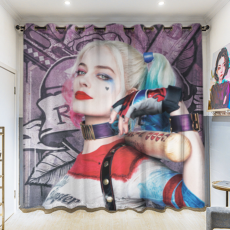 小丑女DC宇宙正义联盟粗麻卧室客厅挂钩学生寝室全遮光打孔窗帘布,居家布艺,定制窗帘,淘宝优惠券,粉丝福利购,淘宝优惠卷
