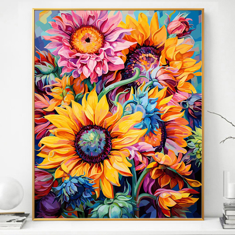 向日葵花卉数字油画diy填充填色画画手工手绘油彩画高级涂鸦涂色,家居饰品,DIY/数字油画,淘宝优惠券,粉丝福利购,淘宝优惠卷