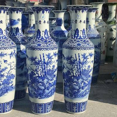 陶瓷01708大瓶釉下彩青花瓷花鸟花水富贵平安山落地花瓶开业礼摆