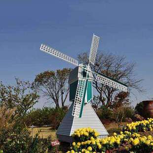 大型户外防腐木荷兰户外公园装饰旋转景观实木质动态风车群组摆件