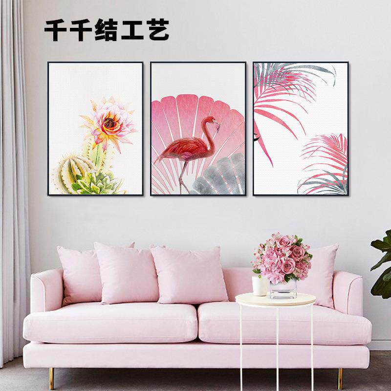 北欧抽象装饰品酒店沙发背景油画实木玄关挂画装饰画框三联组合