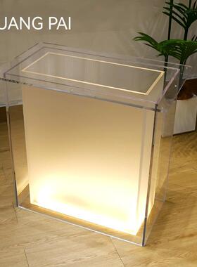 透明磨砂橙色亚克力桌腿加工悬浮桌脚餐桌支架岛台书桌一字支撑腿