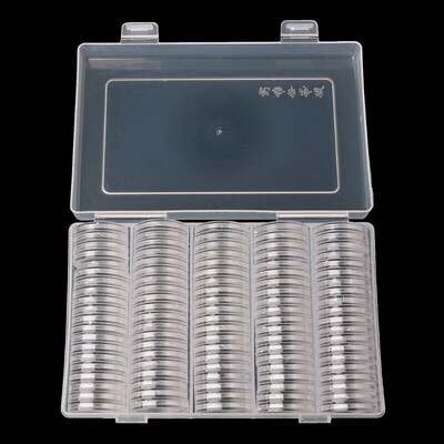 100 Coin Holder Capsules 27mm Round Box Plastic collectibles