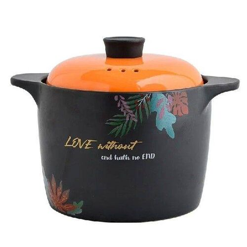 Large Ceramic Soup Pot Nordic Orange Lid  2.5-6L Casserole