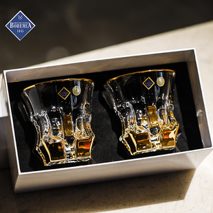 捷克BOHEMI水晶玻璃描金威士忌洋酒杯啤酒水杯子对杯送礼盒