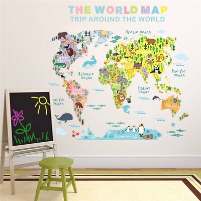 1PCS Color World Animal Map Wall er  Kids Living Room Bedroo