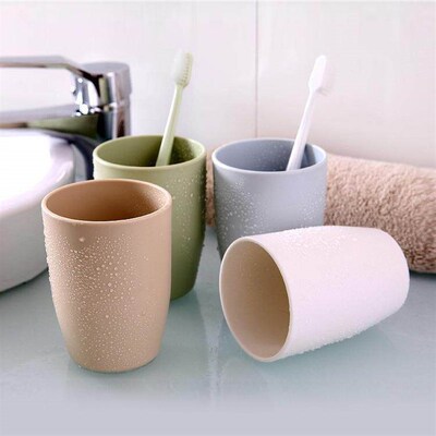 Minimalist and stylish family rinse cups, plain colored plas
