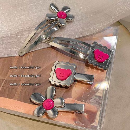 Simple Bear Silver Hairpin One-word Clip Bangs Clip Side-for