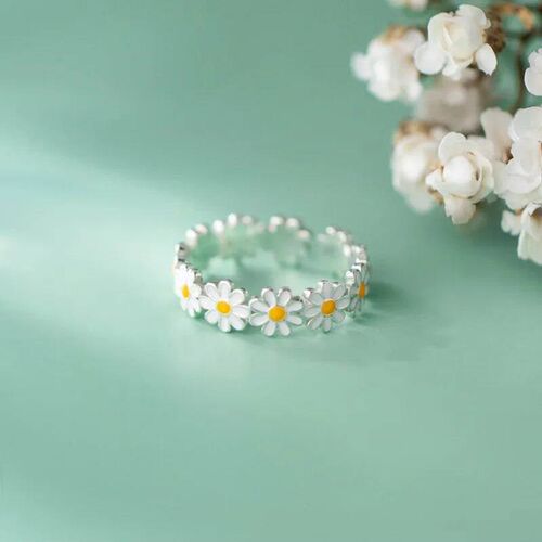 Vintage Daisy Flower Rings For Women Korean Style Adjustable