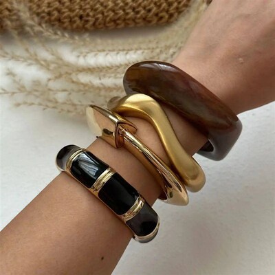 Boho Coffee Irregular Acrylic Resin Chunky Bangles for Women