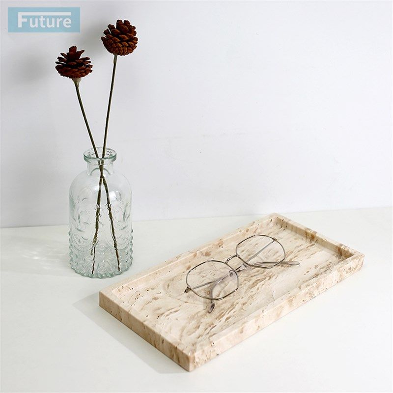 中古风天然米白洞石大理石长方形小托盘香薰蜡烛置物盘装饰摆件,家居饰品,装饰盆,淘宝优惠券,粉丝福利购,淘宝优惠卷