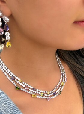 ThreeGraces Shiny Colorful Cubic Zirconia 3 Rows Multi Layer