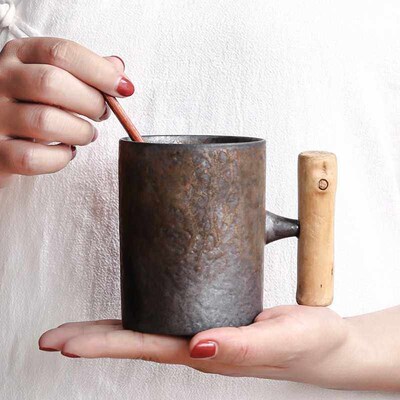Japanese-style Vintage Ceramic Coffee Mug Tumbler Rust Glaze
